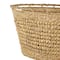 30" Brown Seagrass Handmade Woven Oval Storage Basket with Elevated Rim & Slot Handles